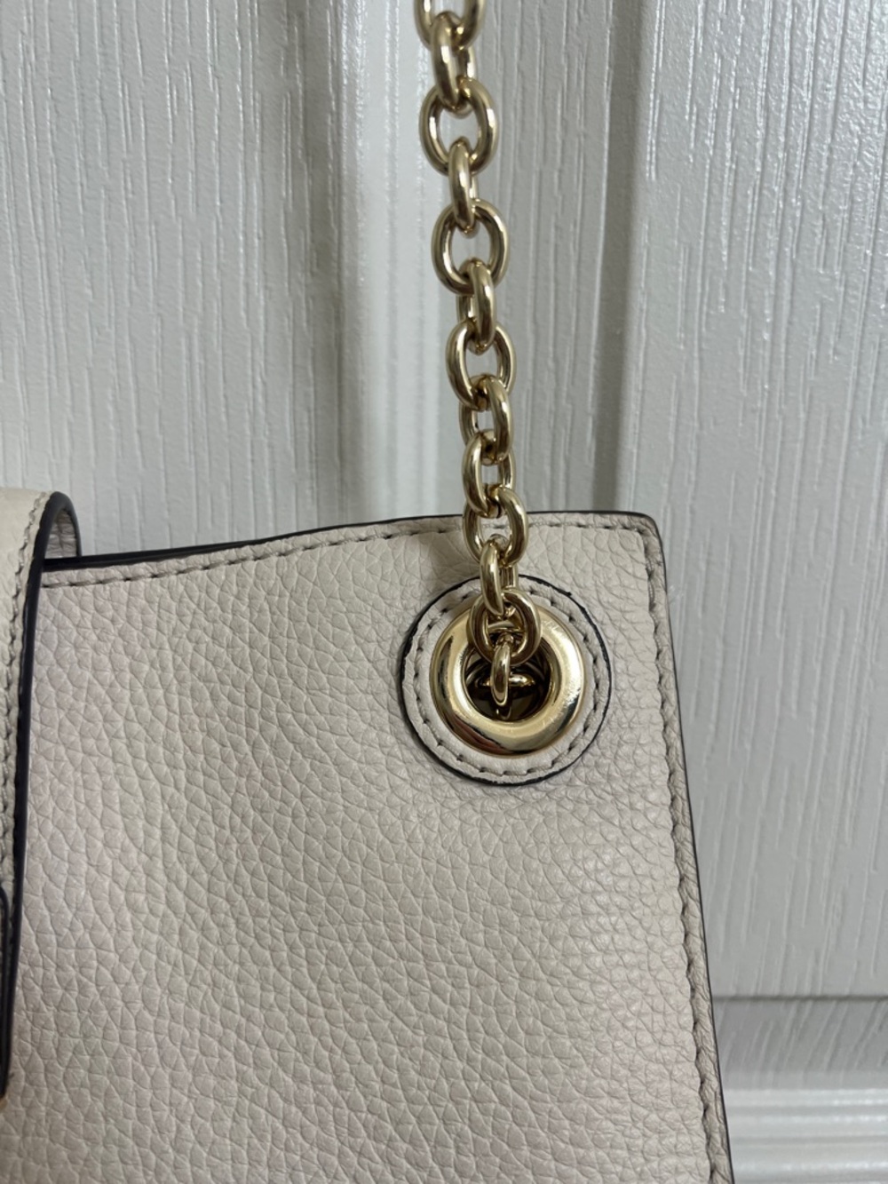 Michael Kors White Leather Satchel Tote Bag Large MK Logo Handbag - Picture 5 of 11